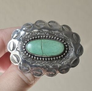 Vintage Sterling Silver Stone Center Brooch Southwestern Boho